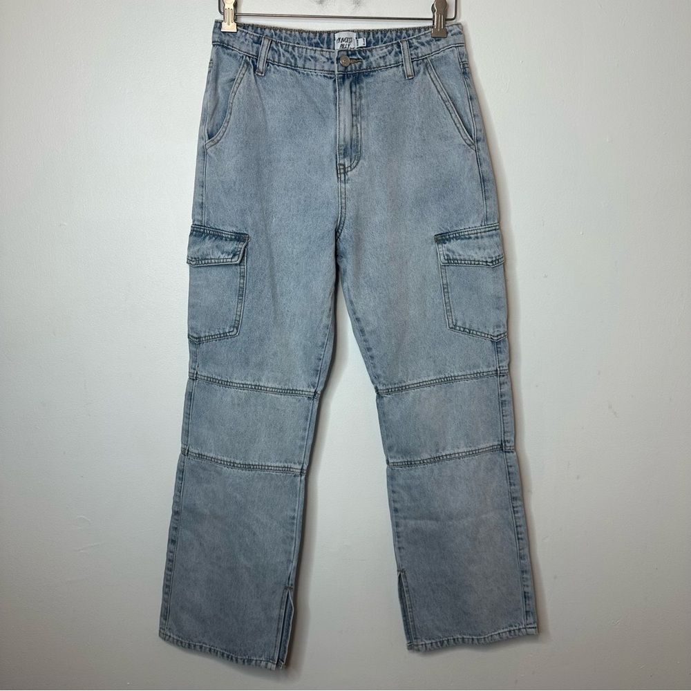 Princess Polly Light Wash Cargo Jean Wide Leg Pockets Size 6